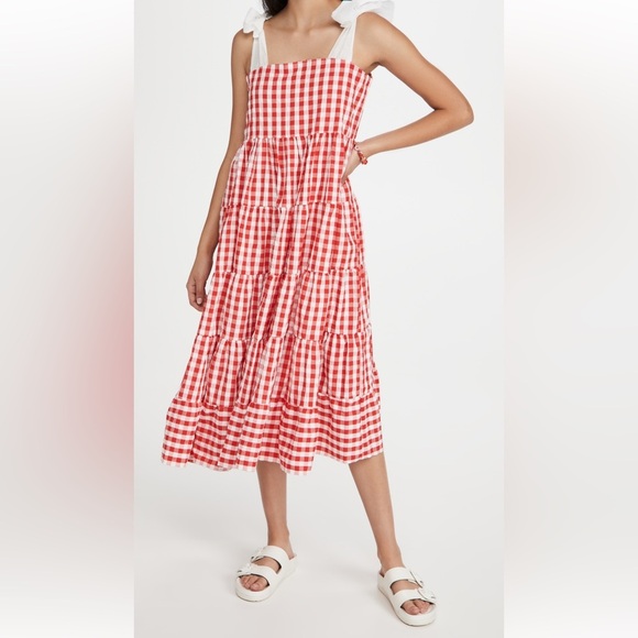 SISTER JANE Love Note Gingham Midi Dress In Red And White size XS - Picture 1 of 13